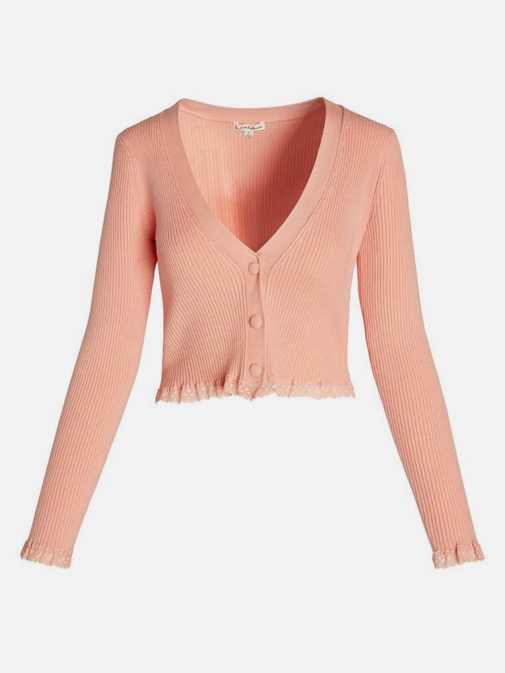 For Love And Lemons  Nina Peach Ribbed V-Neck Cropped Cardigan